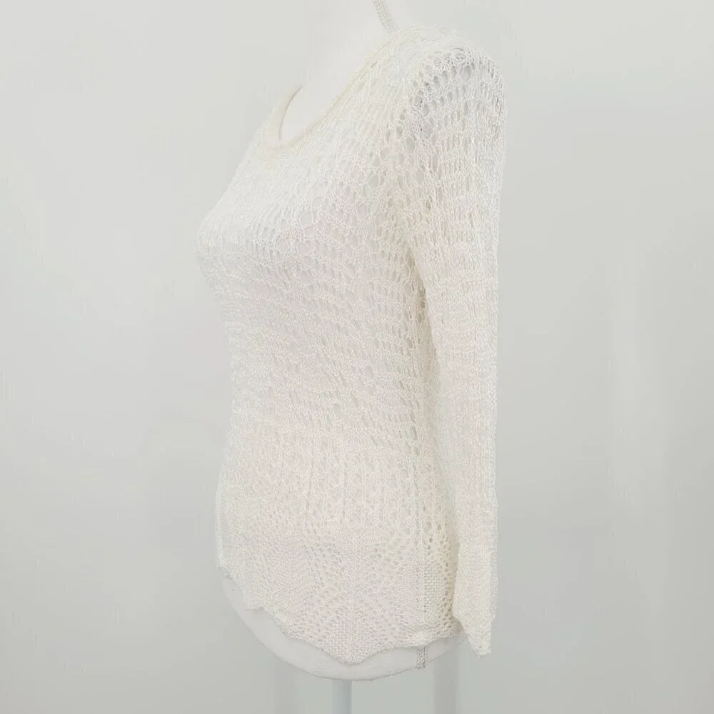 Emma James Ecru Crochet Lace Fishnet Sweater